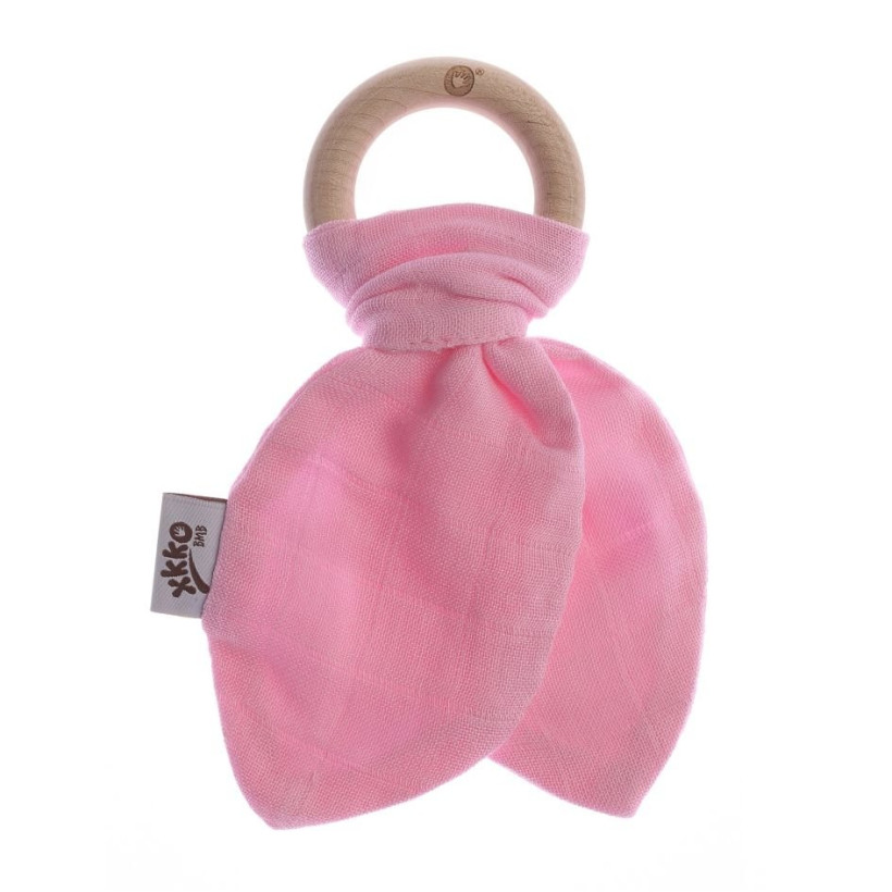 XKKO BMB Bamboo teether with Leaves - Baby Pink