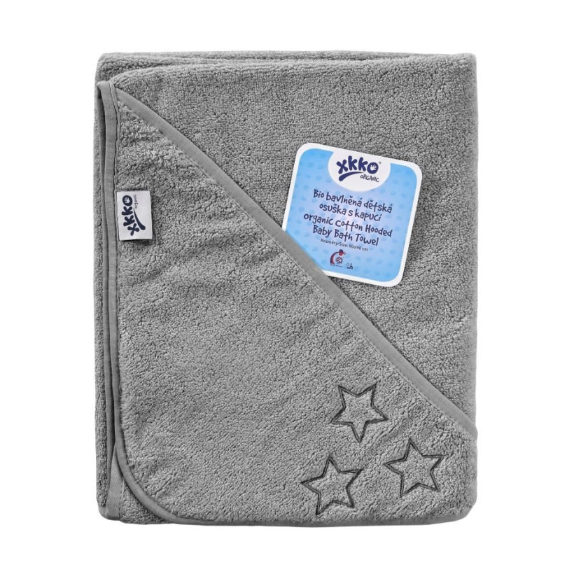 Hooded terry bath towel XKKO Organic 90x90 - Silver Stars