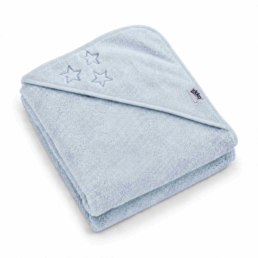Hooded terry bath towel XKKO Organic 90x90 - Baby Blue Stars