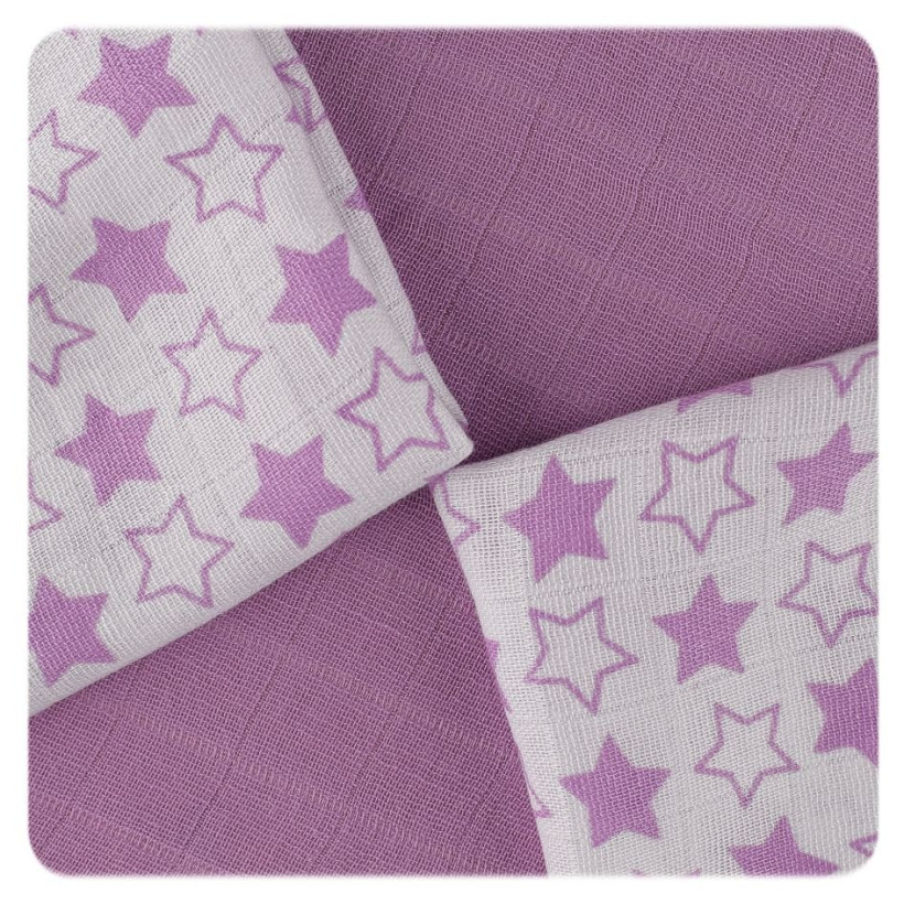 Bamboo muslins XKKO BMB 30x30 - Litte Stars Lilac MIX 10x9pcs (Wholesale packaging)