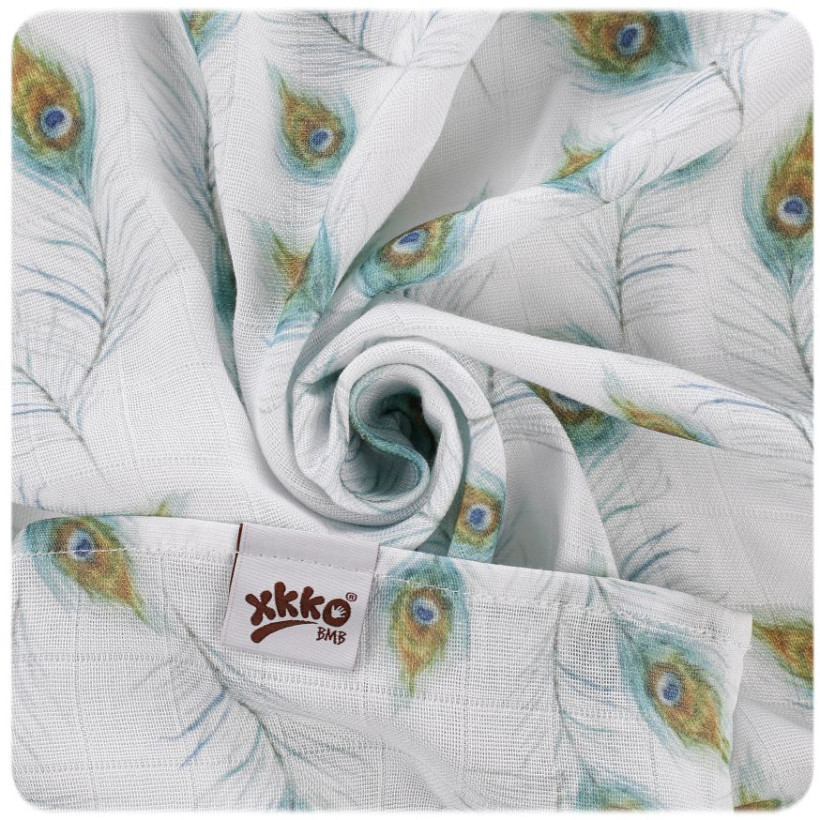 Bamboo muslins XKKO BMB 70x70 Digi - Peacock Feathers MIX 3pcs