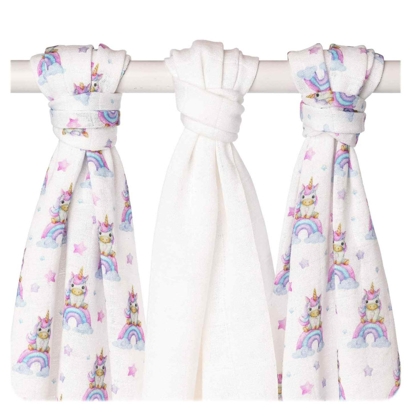 Bamboo muslins XKKO BMB 70x70 Digi - Unicorns MIX 3pcs