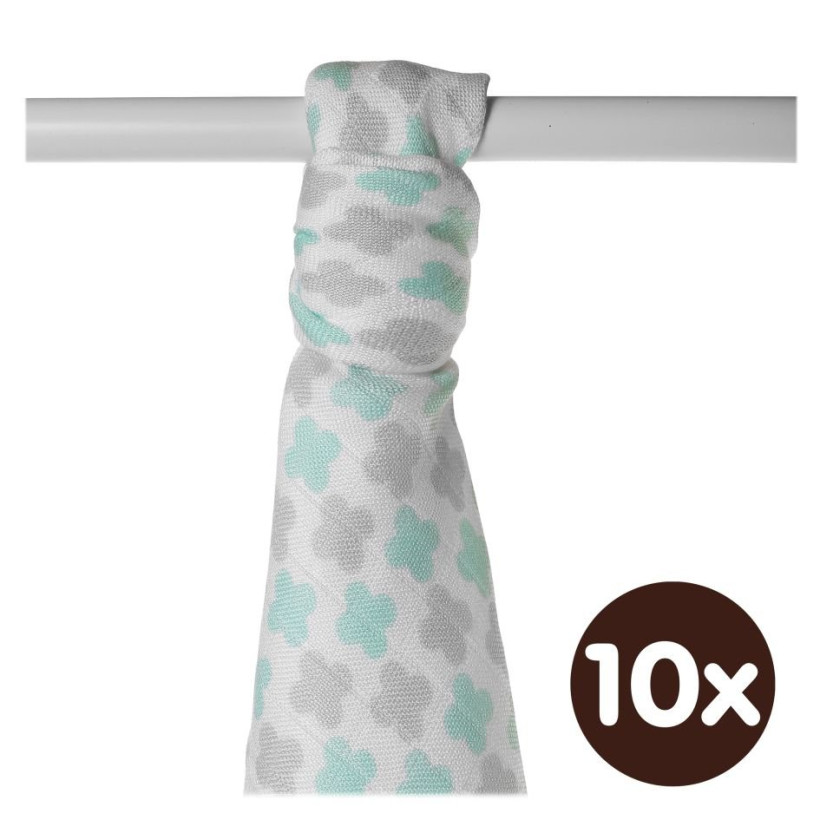 Bamboo muslin towel XKKO BMB 90x100 - Mint Cross 10x1pcs (Wholesale packaging)