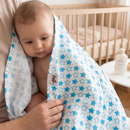 Bamboo muslin towel XKKO BMB 90x100 - LIttle Stars Cyan