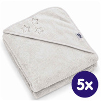 Hooded terry bath towel XKKO Organic 90x90 - White Stars 5x1ps (Wholesale pack.)