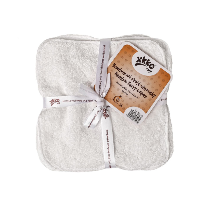 Bamboo washcloths XKKO BMB 21x21 - Natural 5x5ps (Wholesale pack.)