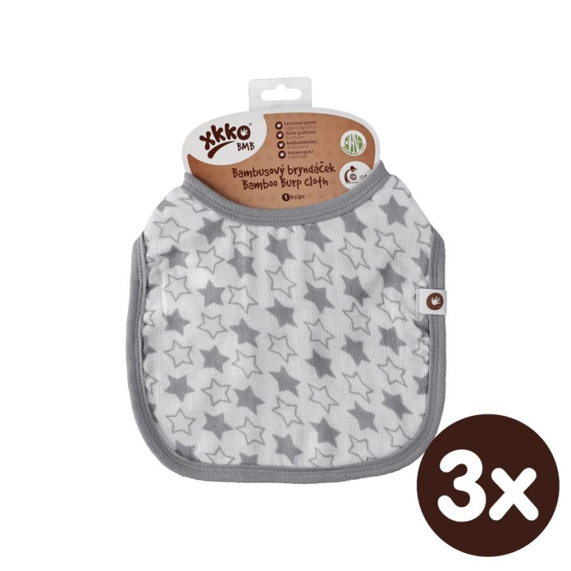 Bamboo Burp Cloth XKKO BMB - Little Stars Silver 3x1ps (Wholesale packaging)
