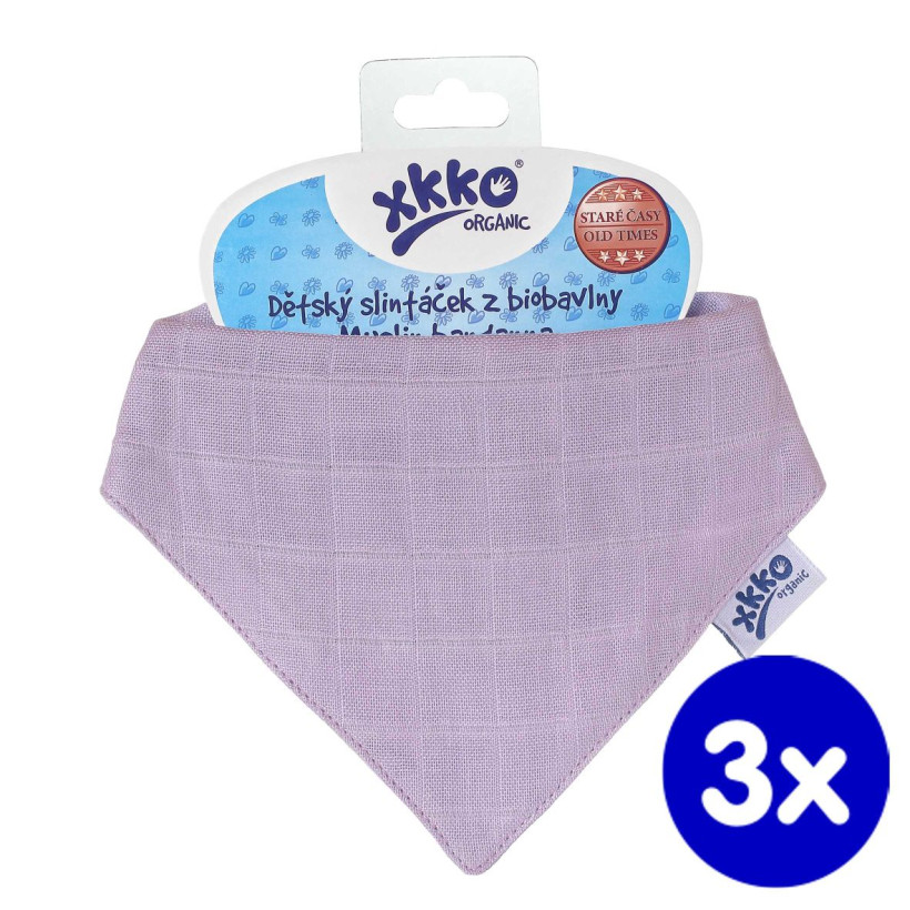 Organic Cotton Muslin Bandana XKKO Organic - Violet 3x1ps (Wholesale pack.)