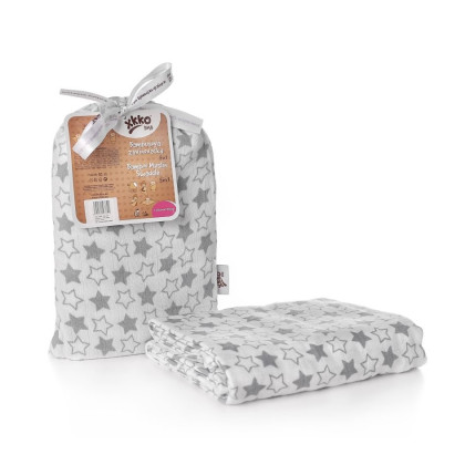 Bamboo swaddle XKKO BMB 120x120 - Little Stars Silver