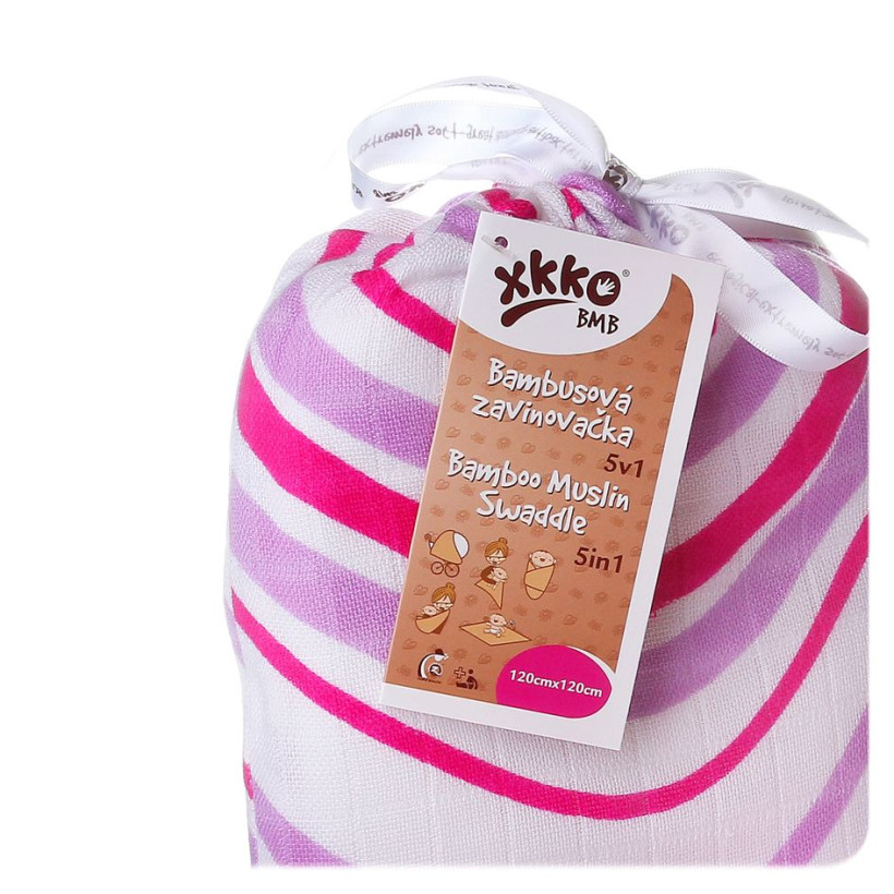 Bamboo swaddle XKKO BMB 120x120 - Lilac Waves 5x1ps (Wholesale packaging)