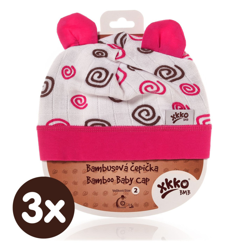 Bamboo Baby Hat XKKO BMB - Magenta Spirals 3x1ps (Wholesale packaging)