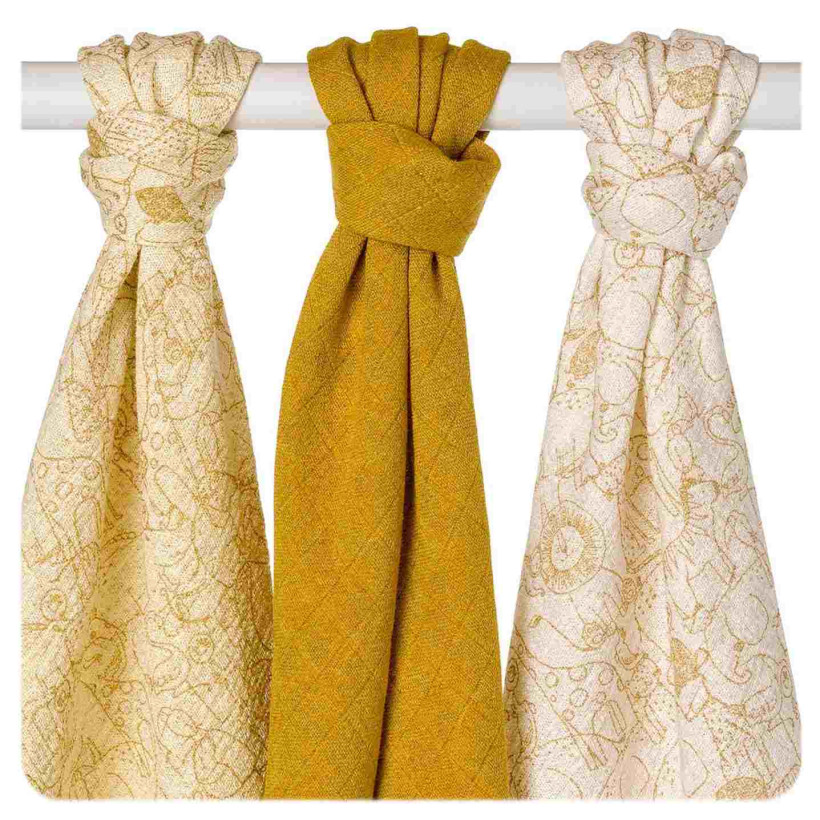 Bamboo muslins XKKO BMB 70x70 - Safari Honey Mustard 3pcs