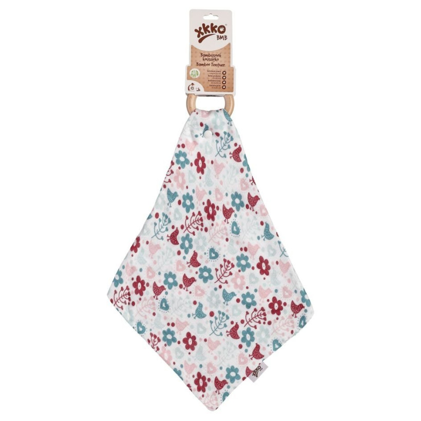 XKKO BMB Bamboo teether with Muslin - Flowers&Birds Girls