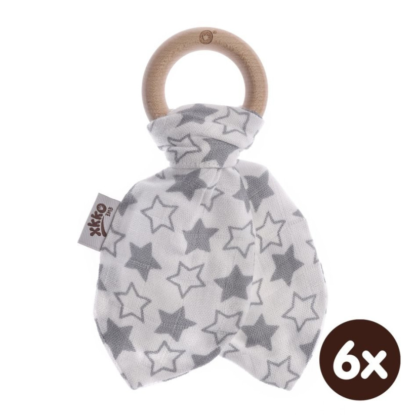 XKKO BMB Bamboo teether with Leaves - Silver Little Stars 6x1ps (Wholesale pack.)