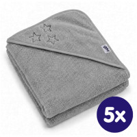 Hooded terry bath towel XKKO Organic 90x90 - Silver Stars 5x1ps (Wholesale pack.)