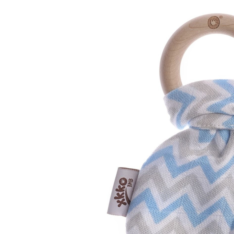 XKKO BMB Bamboo teether with Leaves - Chevron Baby Blue