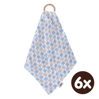 XKKO BMB Bamboo teether with Muslin - Baby Blue Cross 6x1ps (Wholesale pack.)