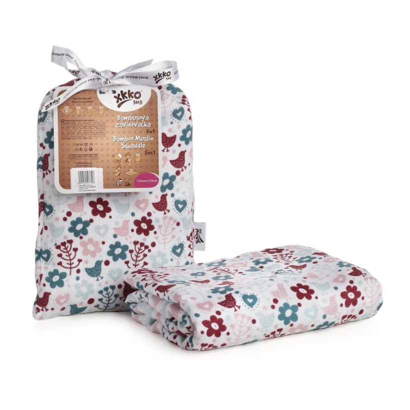 Bamboo swaddle XKKO BMB 120x120 - Flowers&Birds Girls