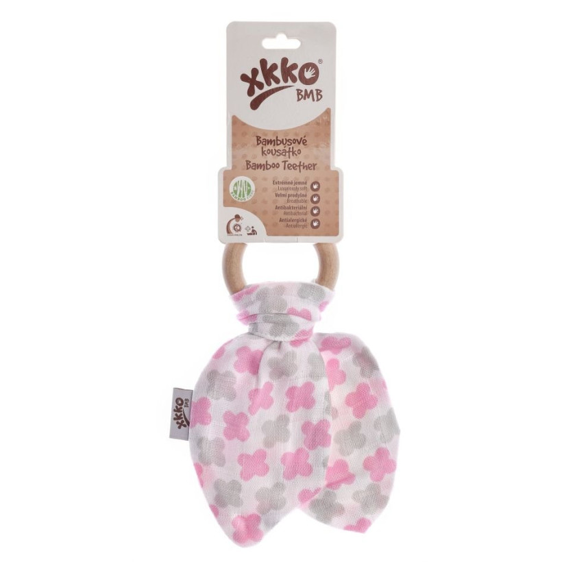 XKKO BMB Bamboo teether with Leaves - Baby Pink Cross