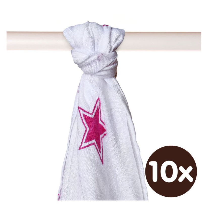 Bamboo muslin towel XKKO BMB 90x100 - Magenta Stars 10x1pcs (Wholesale packaging)