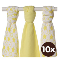 Bamboo muslins XKKO BMB 70x70 - Little Stars Lemon MIX 10x3pcs (Wholesale packaging)