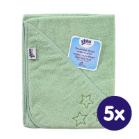 Hooded terry bath towel XKKO Organic 90x90 - Mint Stars 5x1ps (Wholesale pack.)