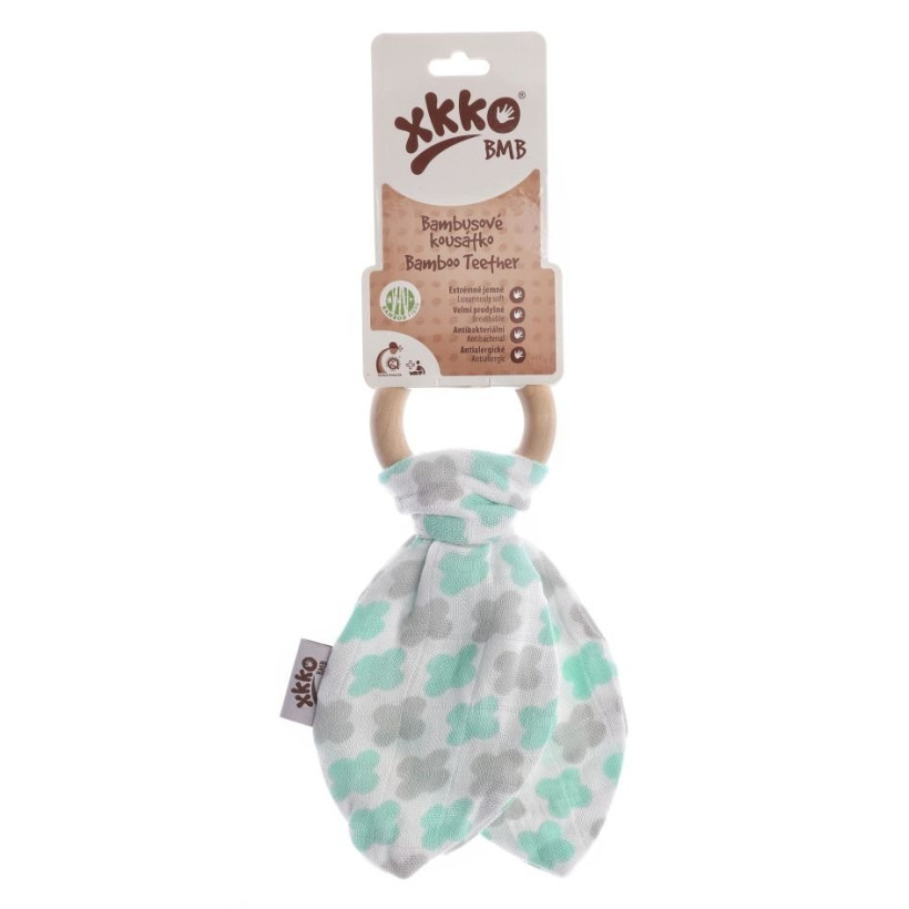 XKKO BMB Bamboo teether with Leaves - Mint Cross