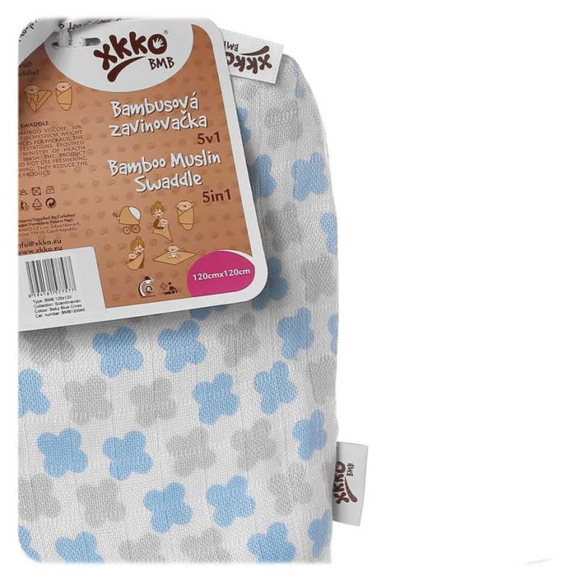 Bamboo swaddle XKKO BMB 120x120 - Baby Blue Cross