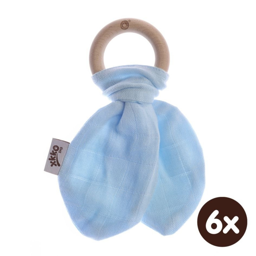 XKKO BMB Bamboo teether with Leaves - Baby Blue 6x1ps (Wholesale pack.)