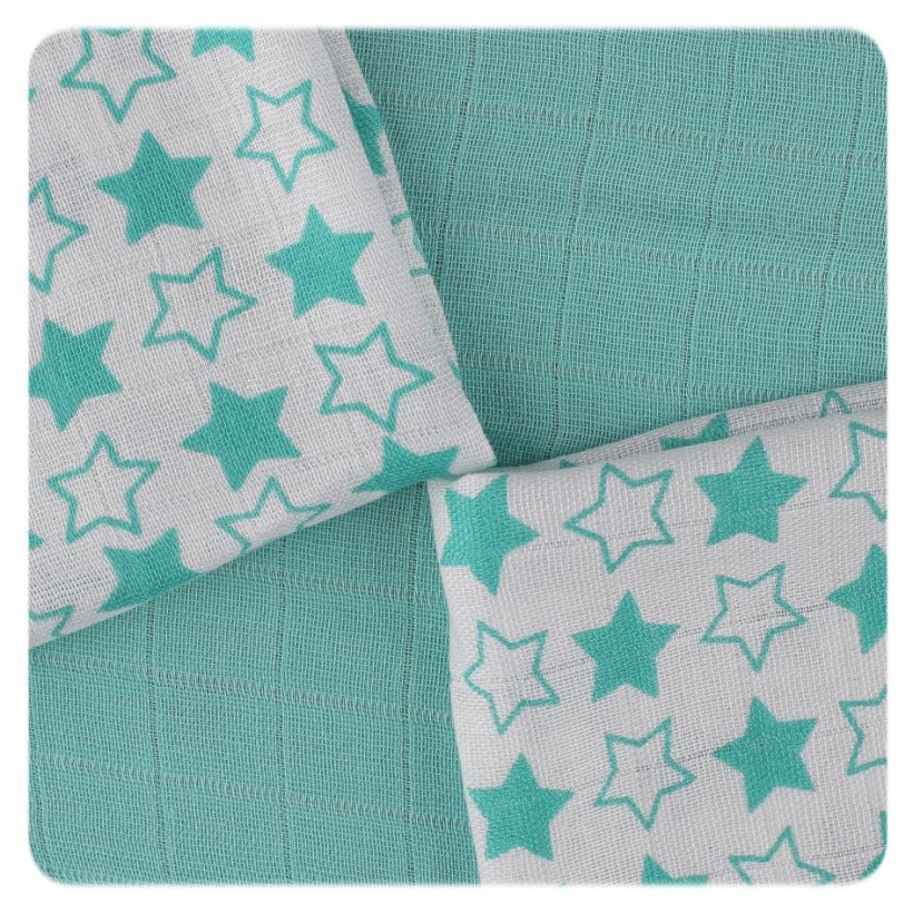 Bamboo muslins XKKO BMB 30x30 - Litte Stars Turquoise MIX 10x9pcs (Wholesale packaging)