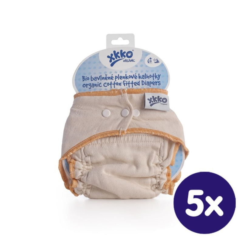 Organic cotton fitted diaper XKKO Organic - Natural Size S 5x1ps (Wholesale pack.)