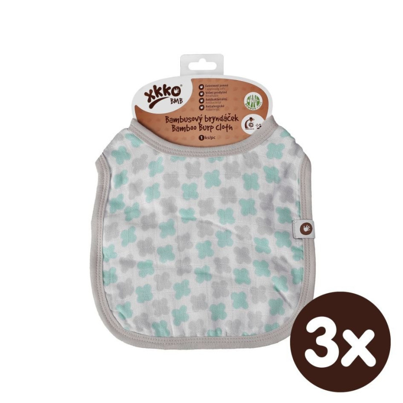 Bamboo Burp Cloth XKKO BMB - Mint Cross 3x1ps (Wholesale packaging)