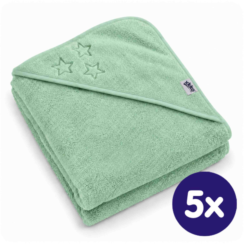 Hooded terry bath towel XKKO Organic 90x90 - Mint Stars