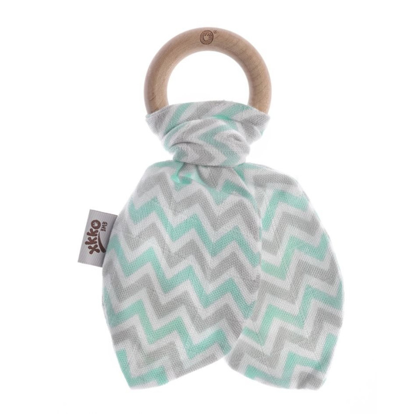 XKKO BMB Bamboo teether with Leaves - Chevron Mint