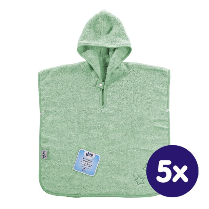 Organic cotton terry Poncho XKKO Organic - Mint Stars 5x1ps (Wholesale pack.)