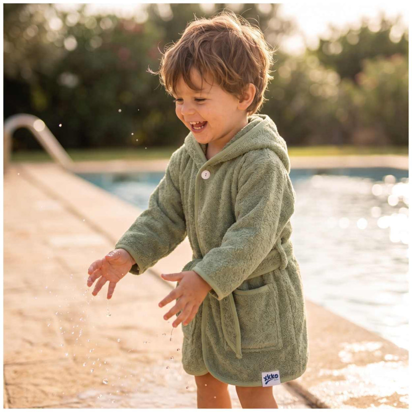 Organic Cotton Terry Bathrobe XKKO Organic - Granite Green
