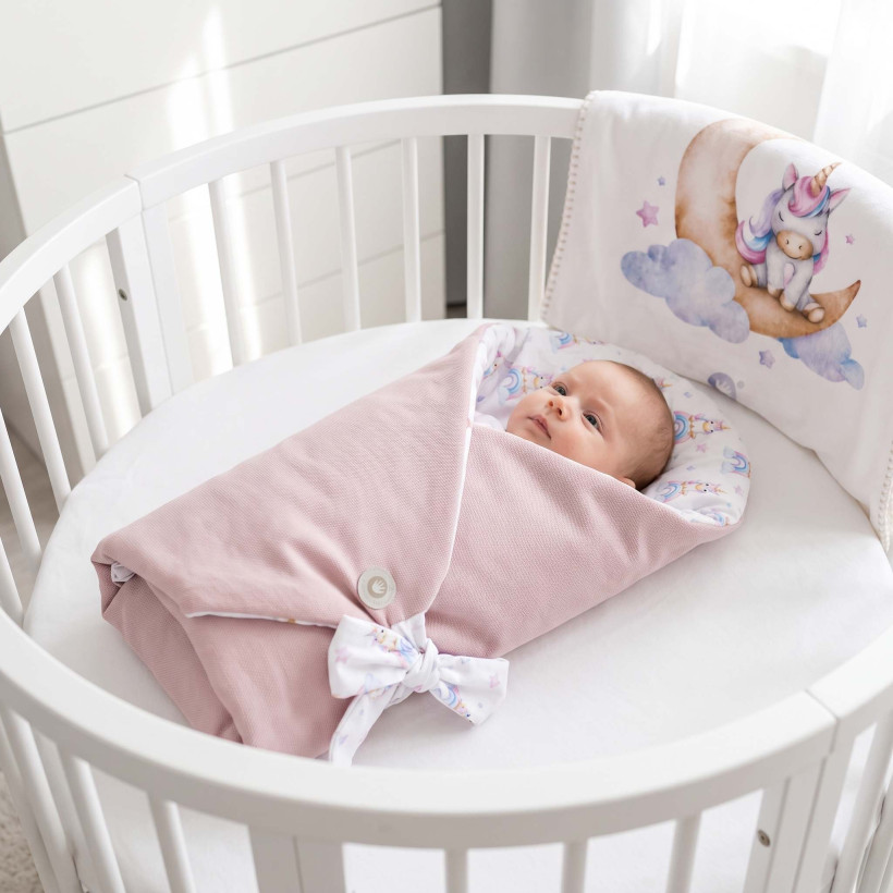 Cotton swaddling wrap XKKO LUX with coconut insert - Unicorns