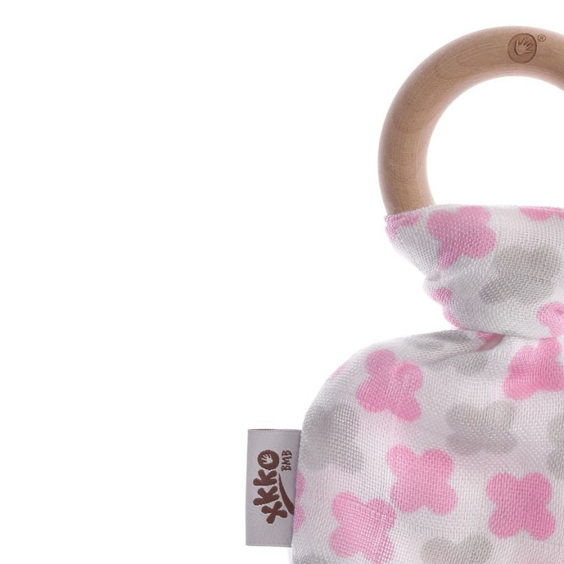 XKKO BMB Bamboo teether with Leaves - Baby Pink Cross
