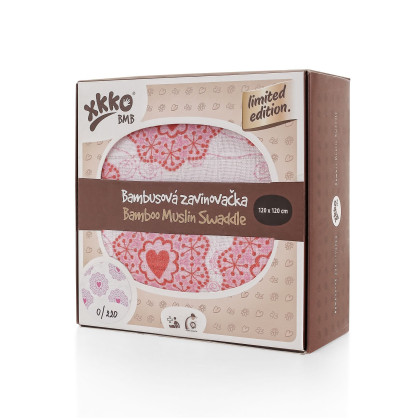 Bamboo swaddle XKKO BMB 120x120 - LE Retro Hearts