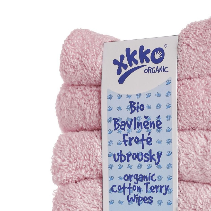 Organic cotton terry wipes XKKO Organic 21x21 - Baby Pink 5x6ps (Wholesale pack.)