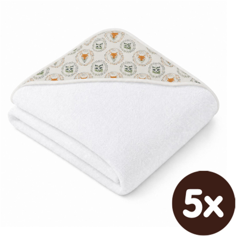 Hooded bamboo terry towel XKKO BMB 90x90 - Fox&Raccoon 5x1ps (Wholesale packaging)