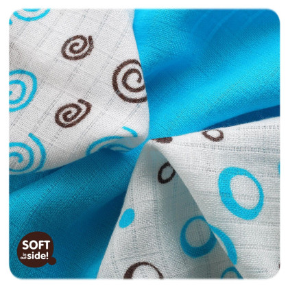 Bamboo muslins XKKO BMB 30x30 - Spirals&Bubbles Cyan MIX 9pcs