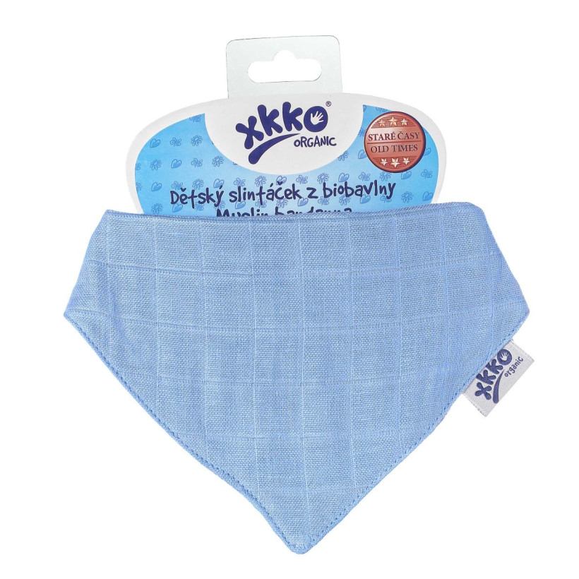 Organic Cotton Muslin Bandana XKKO Organic - Ocean Blue 3x1ps (Wholesale pack.)