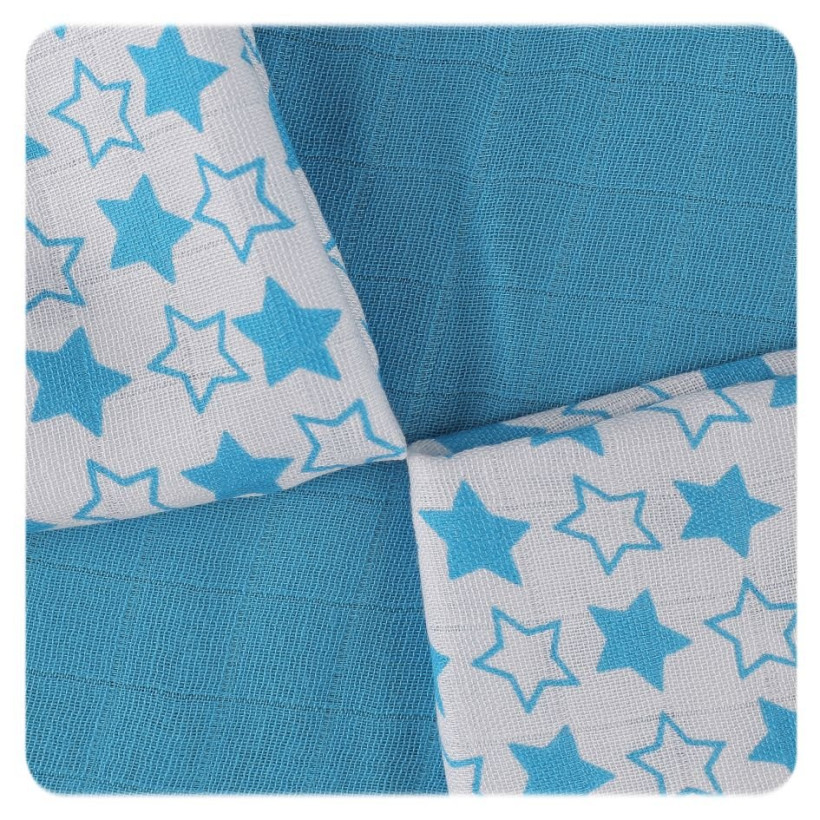 Bamboo muslins XKKO BMB 30x30 - Litte Stars Cyan MIX 10x9pcs (Wholesale packaging)