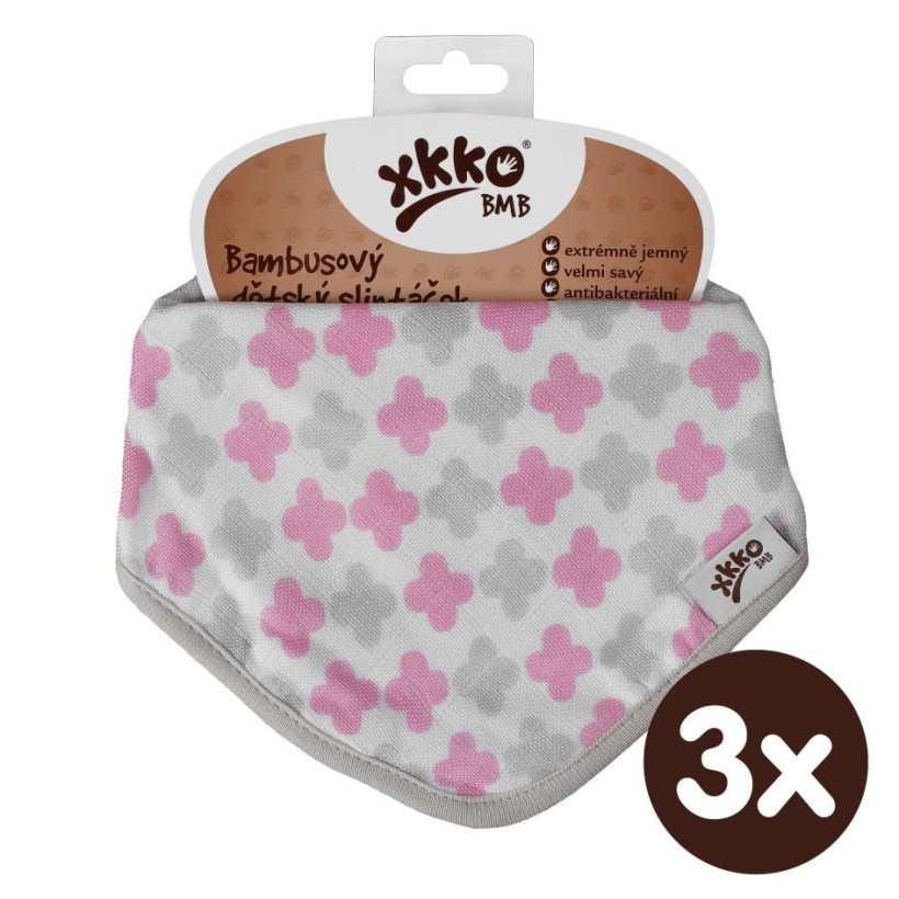 Bamboo bandana XKKO BMB - Baby Pink Cross 3x1ps Wholesale packing