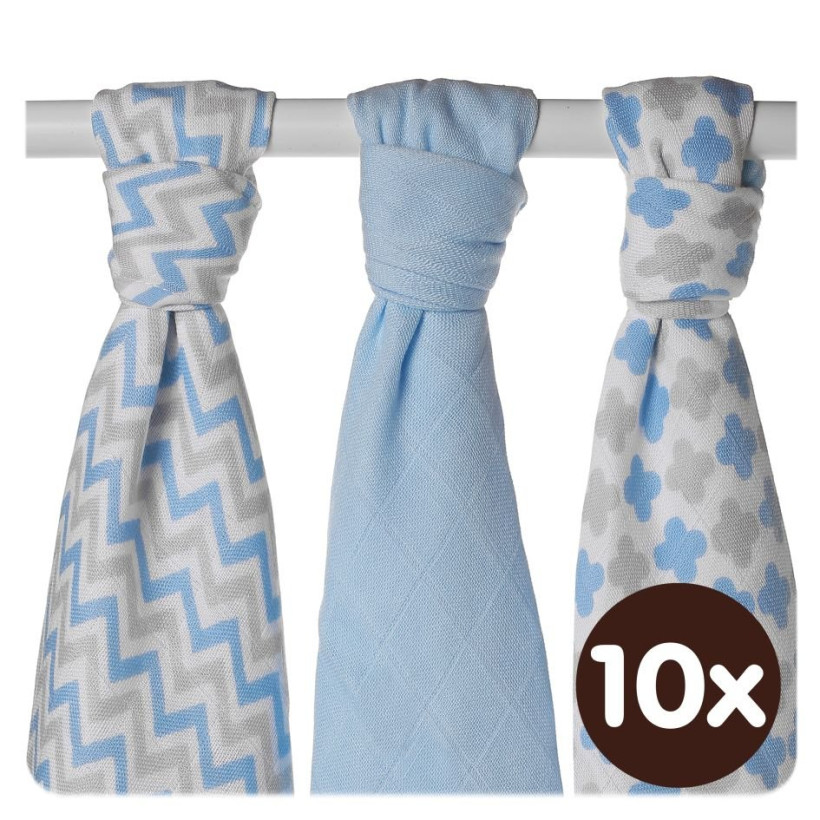 Bamboo muslins XKKO BMB 70x70 - Scandinavian Baby Blue MIX 10x3pcs (Wholesale packaging)