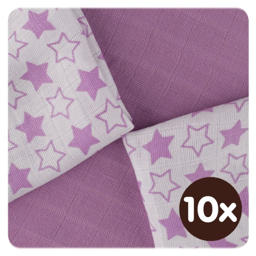 Bamboo muslins XKKO BMB 30x30 - Litte Stars Lilac MIX 10x9pcs (Wholesale packaging)