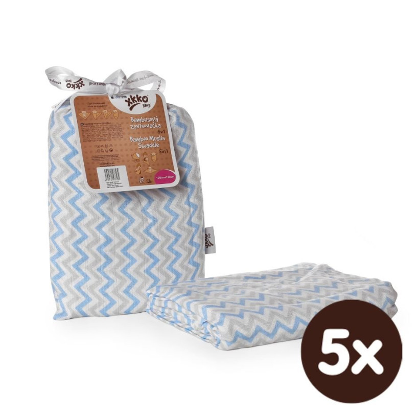 Bamboo swaddle XKKO BMB 120x120 - Baby Blue Chevron 5x1ps (Wholesale packaging)