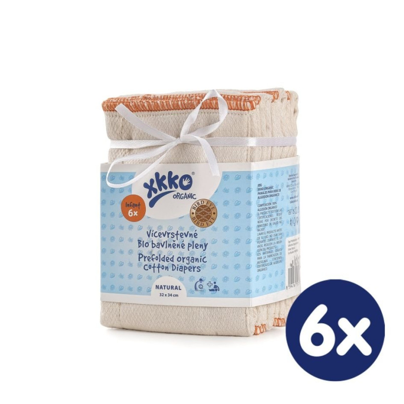 Prefolded Diapers XKKO Organic (4/6/4) - BirdEye Infant Natural 6x6ps (Wholesale pack)