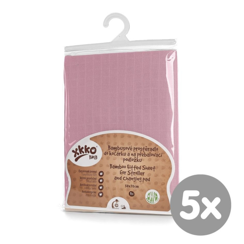 Bamboo muslin fitted sheet XKKO BMB 50x70 - Baby Pink 5x1ps (Wholesale pack.)
